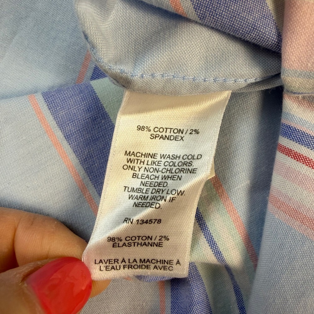 Vineyard Vines Shirt Mens Medium Blue Pink Striped Classic Fit S/S Logo EUC - Picture 7 of 11